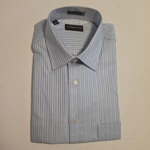 Stonehouse Striped Button Down Dress Shirt Light Blue White 2 Ply Cotton 16.5L